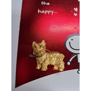 Joan Rivers Yorkshire Terrier Pin Brooch Yorkie Dog w/ Collar Gold-Toned Vintage